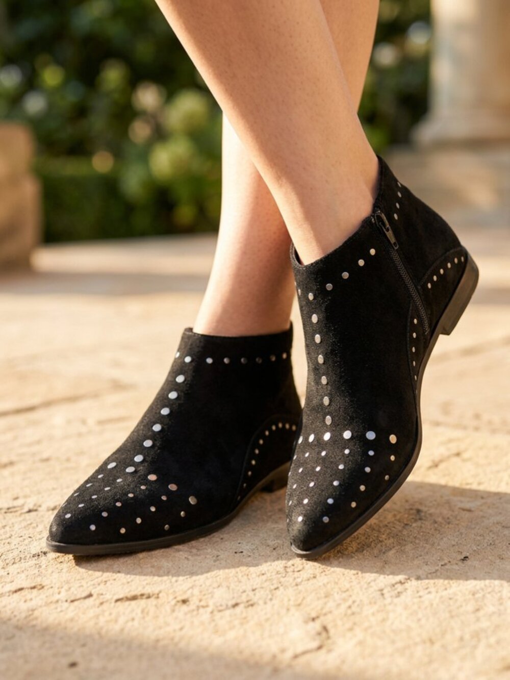 Free People Aquarian black suede studded flat ankle booties boots